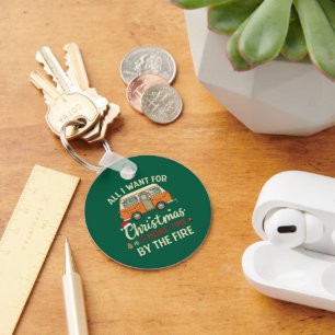 Funny Christmas Camping S'more Time By The Fire  Key Ring