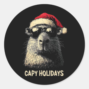 Funny Christmas Capy Holidays Kids Teens Boys Xmas Classic Round Sticker