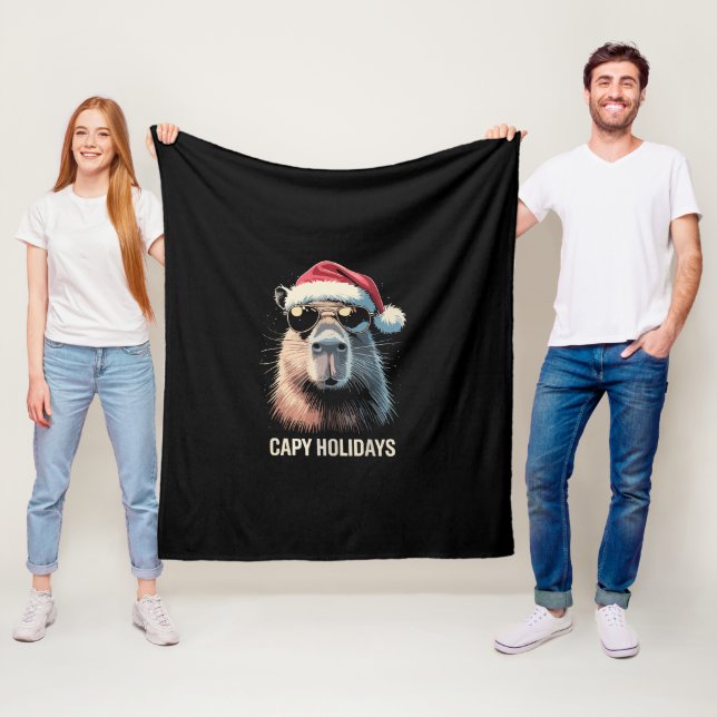 Funny Christmas Capy Holidays Xmas Capybara  Fleece Blanket (In Situ)