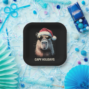 Funny Christmas Capy Holidays Xmas Capybara  Paper Plate