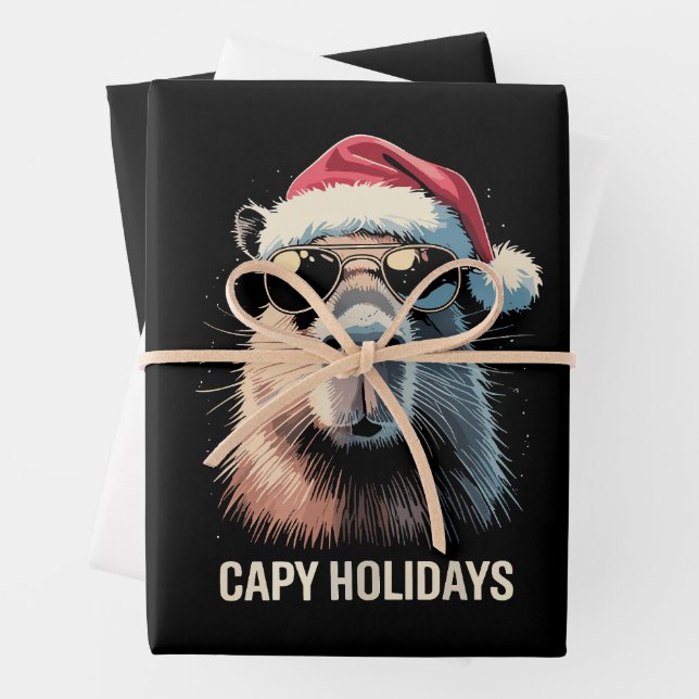 Funny Christmas Capy Holidays Xmas Capybara  Wrapping Paper Sheet (In situ)
