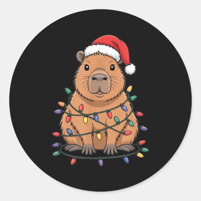 Funny Christmas Capybara Cute Cartoon Desing  Classic Round Sticker (Front)