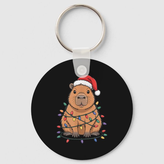 Funny Christmas Capybara Cute Cartoon Desing  Key Ring (Front)