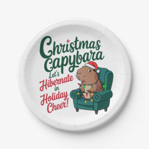 Funny Christmas Capybara Paper Plate