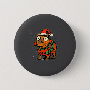 Funny Christmas Capybara With Santa Hat &amp; Swea 6 Cm Round Badge
