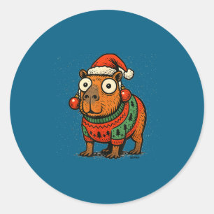 Funny Christmas Capybara With Santa Hat &amp; Swea Classic Round Sticker