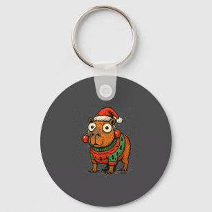 Funny Christmas Capybara With Santa Hat &amp; Swea Key Ring