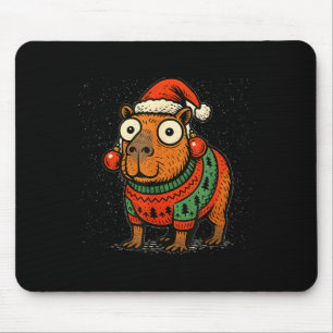 Funny Christmas Capybara With Santa Hat & Swea Mouse Pad