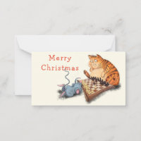 Funny Christmas Card Cat and Mouse Playing Chess