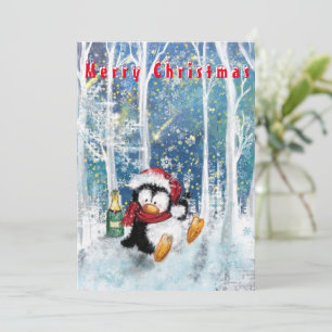 Funny Christmas Card Happy Party Penguin