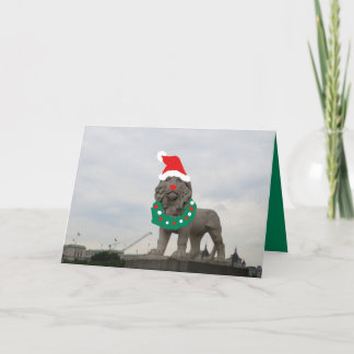 Funny Christmas Card Lion Wreath Greeting Card