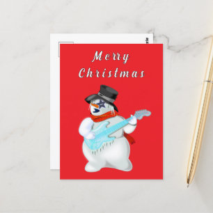 Funny Christmas Card Musical Snowman Guitar Player