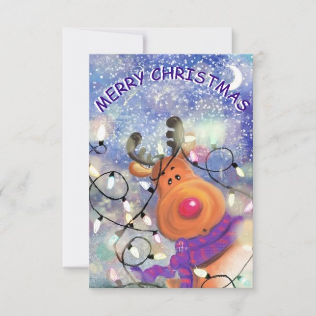 Funny Christmas Card with Happy Reindeer (Front)