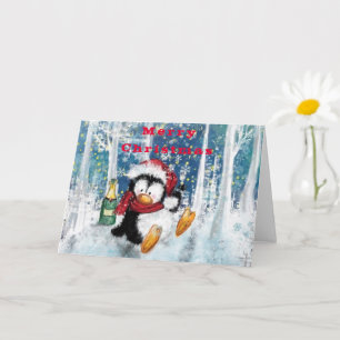 Funny Christmas Card with Party Penguin