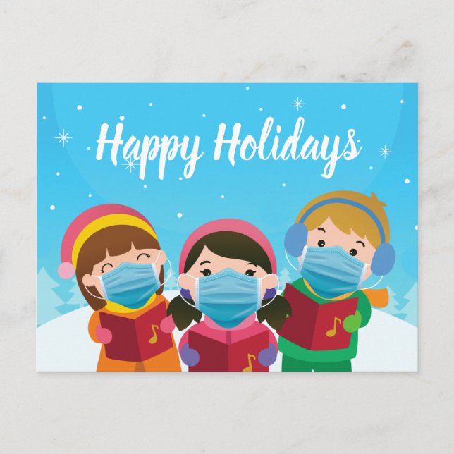 Funny Christmas Carolers in Face Masks Cute Holiday Postcard (Front)