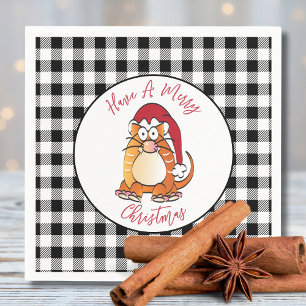 Funny Christmas Cartoon Cat Santa Hat Holiday Napkin