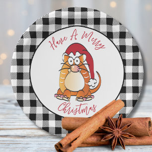 Funny Christmas Cartoon Cat Santa Hat Holiday Paper Plate