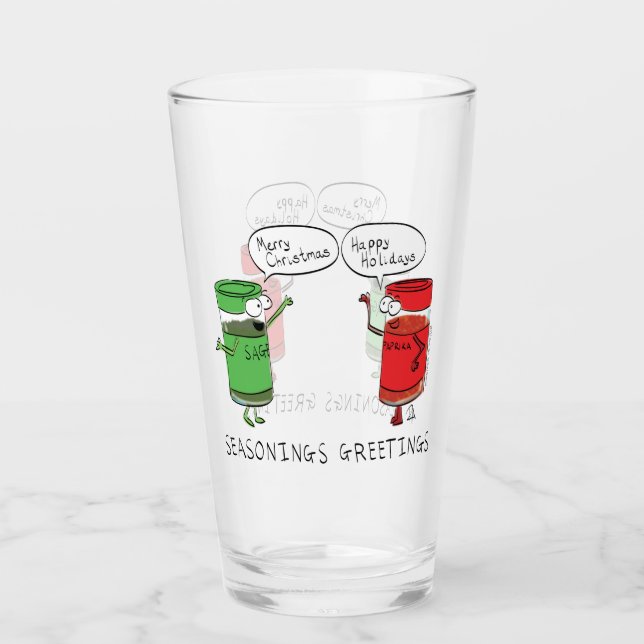 Funny Christmas Cartoon Cooking Spices Glass (Front)
