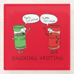 Funny Christmas Cartoon Cooking Spices Glass Coaster