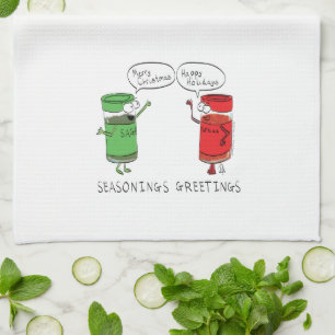 Funny Christmas Cartoon Cooking Spices Tea Towel