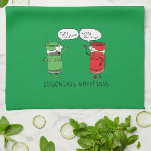 Funny Christmas Cartoon Cooking Spices Tea Towel