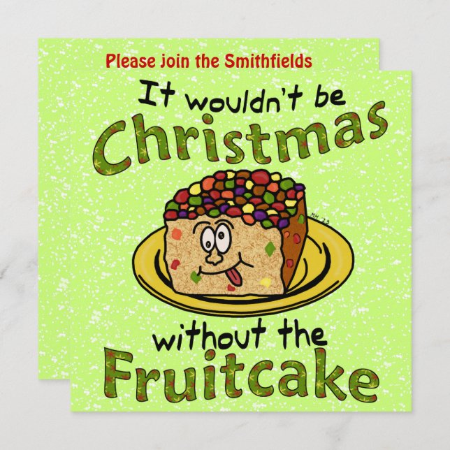 Funny Christmas Cartoon Fruitcake Invitation (Front/Back)