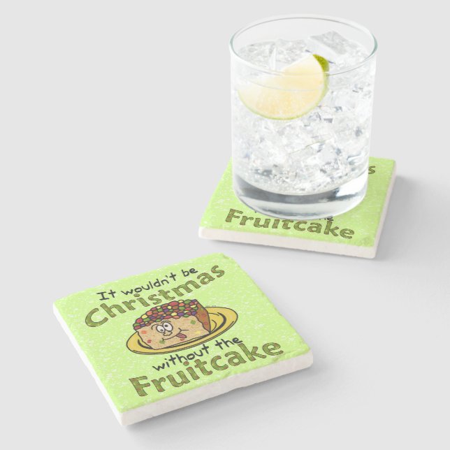 Funny Christmas Cartoon Fruitcake Stone Coaster (Side)