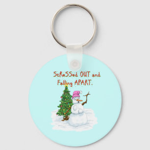 Funny Christmas cartoon of lady snowman Key Ring