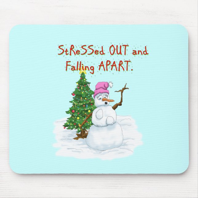 Funny Christmas cartoon of lady snowman Mouse Pad (Front)