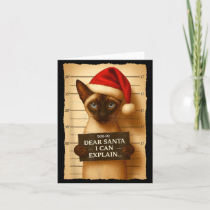 Funny Christmas Cat- Cute Siamese Santa Hat Tee Card