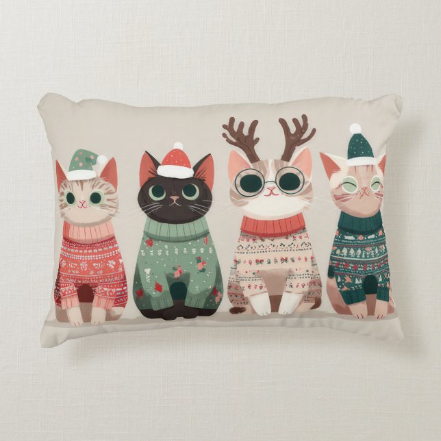 Funny Christmas Cat  Decorative Cushion (Front)