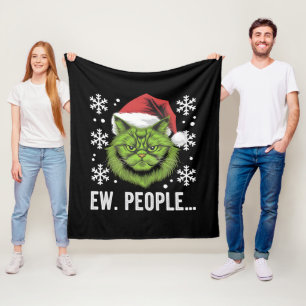 Funny Christmas Cat Ew People Meowy Cat Lovers Fleece Blanket
