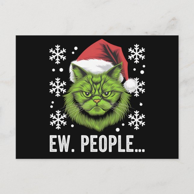 Funny Christmas Cat Ew People Meowy Cat Lovers  Postcard (Front)