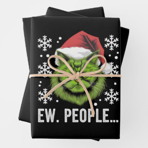 Funny Christmas Cat Ew People Meowy Cat Lovers  Wrapping Paper Sheet
