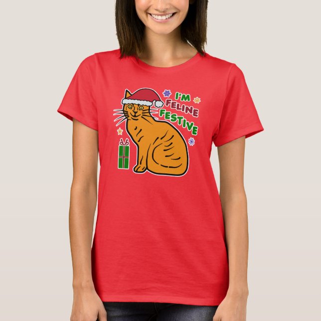 Funny Christmas Cat Feline Festive Pun Holiday T-Shirt (Front)