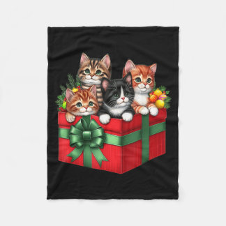Funny Christmas Cat Gift Box Meowy Cat Love Men Fleece Blanket