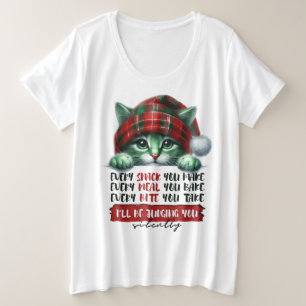 Funny Christmas Cat Judging You Silently Plus Size T-Shirt