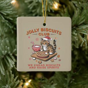 Funny Christmas Cat Lover Jolly Biscuits Club Bake Ceramic Ornament