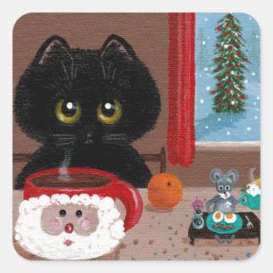 Funny Christmas Cat Mouse Creationarts Square Sticker