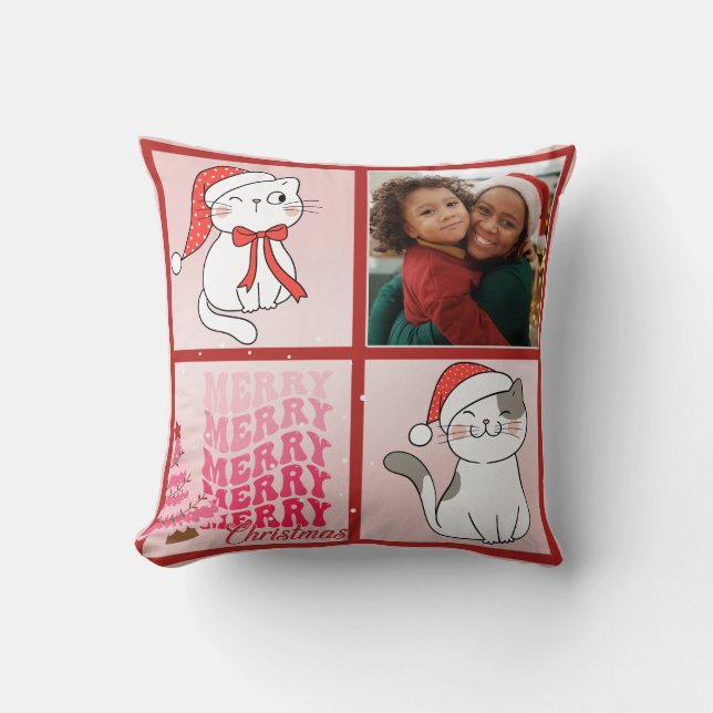 Funny Christmas Cat Personalised Photo  Cushion (Front)