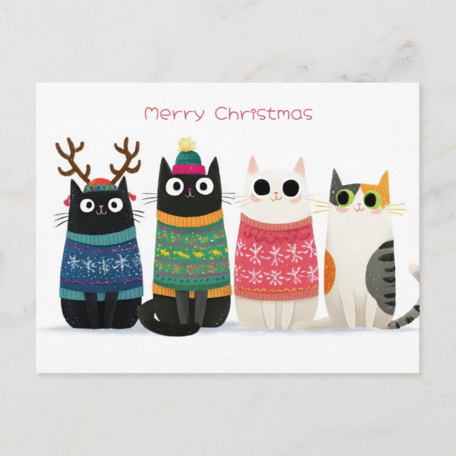 Funny Christmas Cat  Postcard (Front)