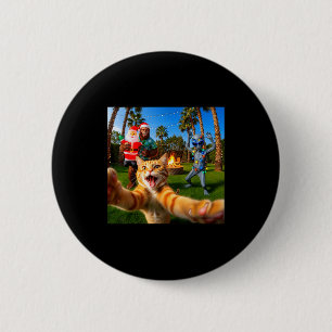 Funny Christmas Cat Selfie With Bigfoot & Alie 6 Cm Round Badge