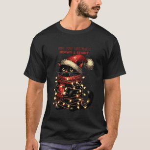 Funny Christmas Cat Shirt Wrapped in Lights Meowy
