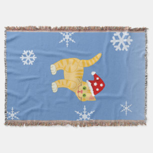 Funny Christmas Cat Snowflakes Throw Blanket