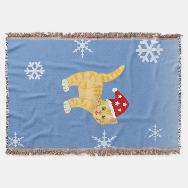 Funny Christmas Cat Snowflakes Throw Blanket (Front)