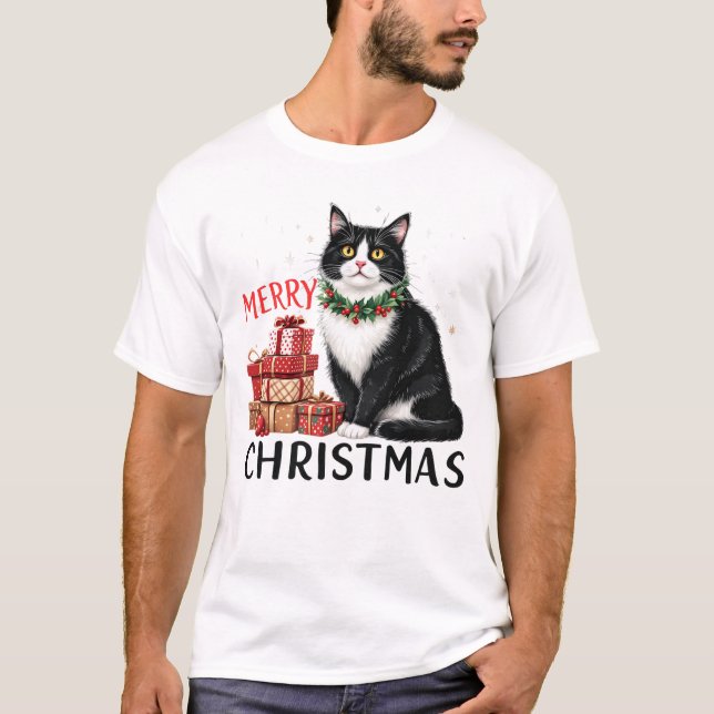 Funny Christmas Cat Sublimation T-Shirt (Front)