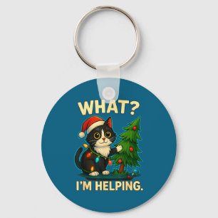Funny Christmas Cat What I’m Helng Holiday Tuxedo  Key Ring