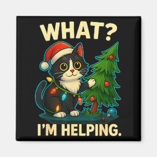 Funny Christmas Cat What I’m Helng Holiday Tuxedo  Magnet