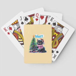 Funny Christmas Cat What with Tree Sticker Playing Cards