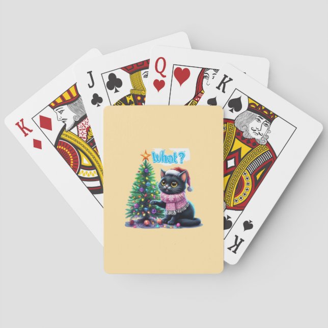 Funny Christmas Cat What with Tree Sticker Playing Cards (Back)